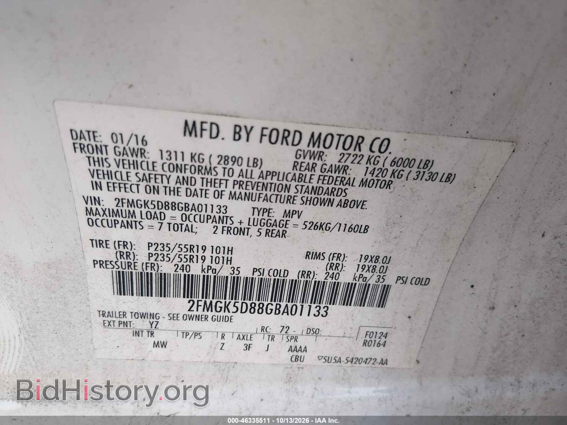 2016 FORD FLEX - VIN: 2FMGK5D88GBA01133 - Photo 9