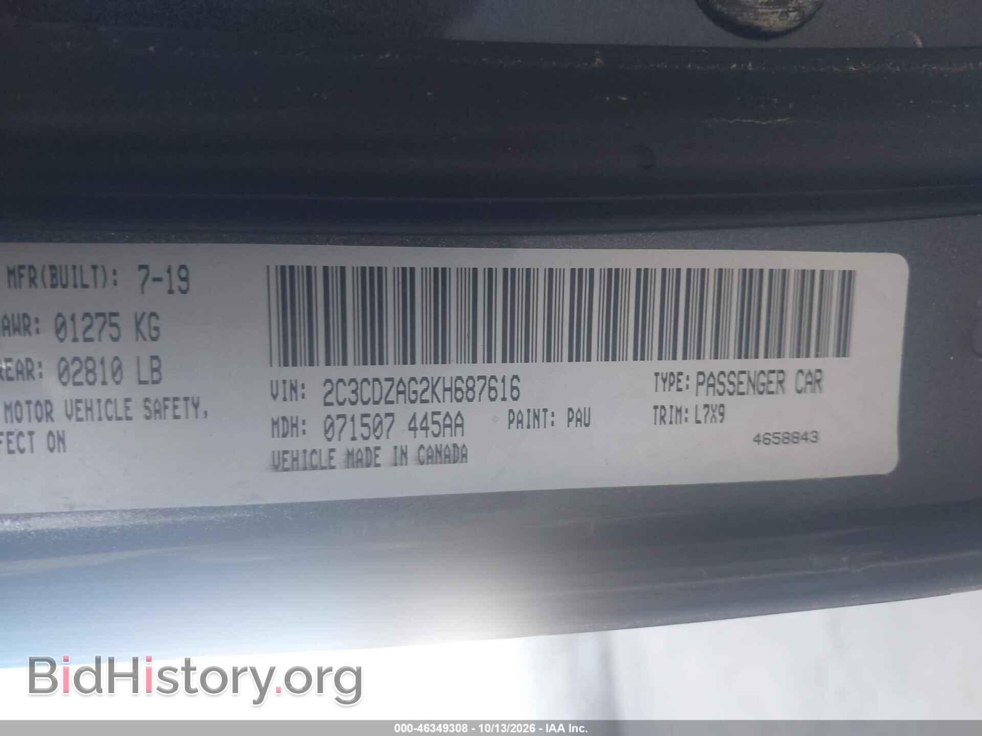 2019 DODGE CHALLENGER - VIN: 2C3CDZAG2KH687616 - Photo 9