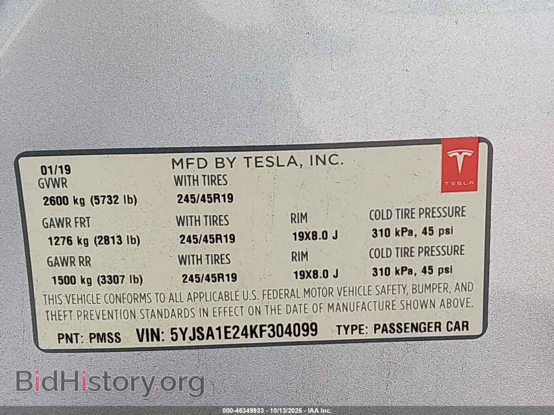 2019 TESLA MODEL S - VIN: 5YJSA1E24KF304099 - Photo 9