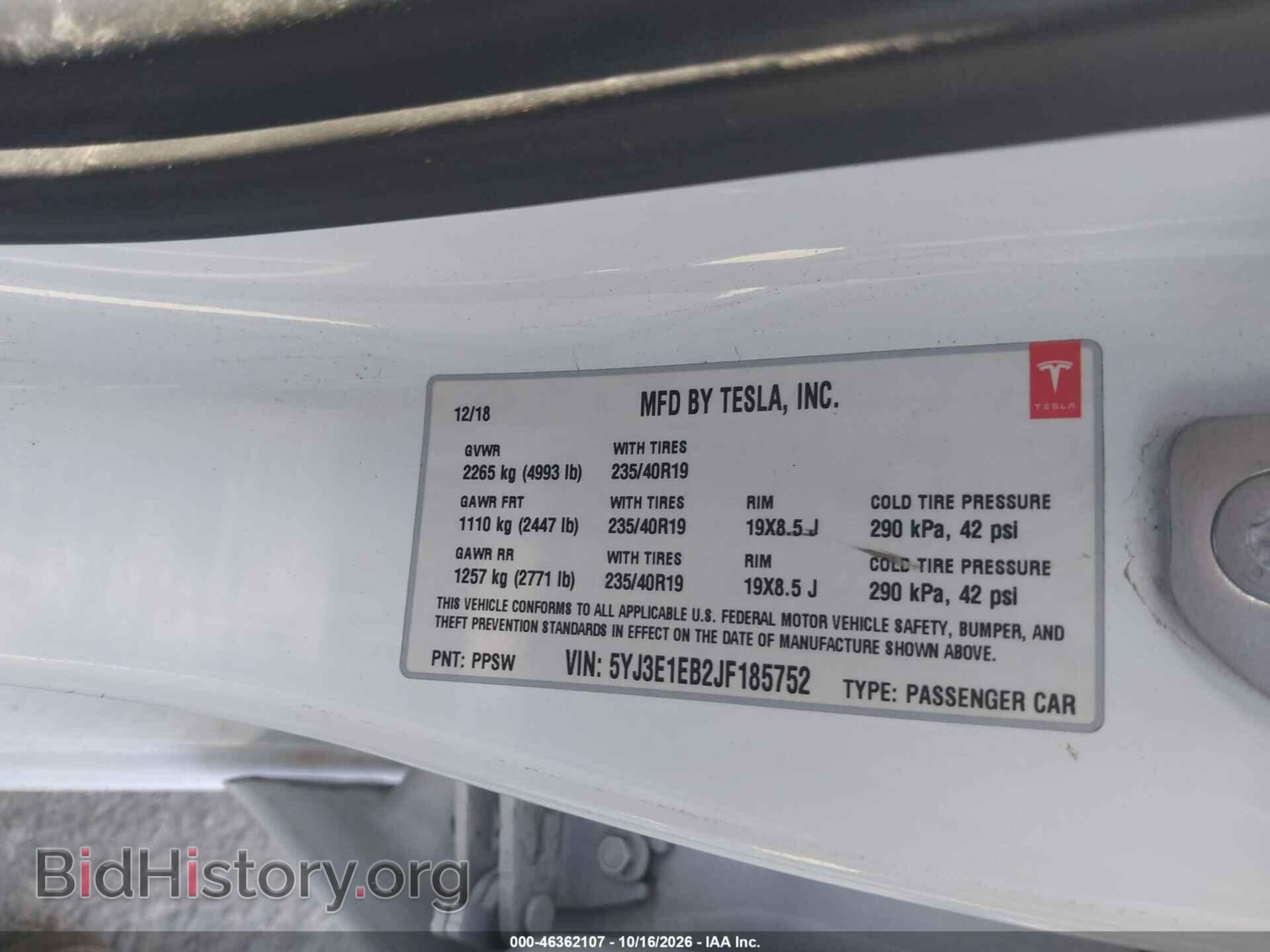 2018 TESLA MODEL 3 - VIN: 5YJ3E1EB2JF185752 - Фото 9