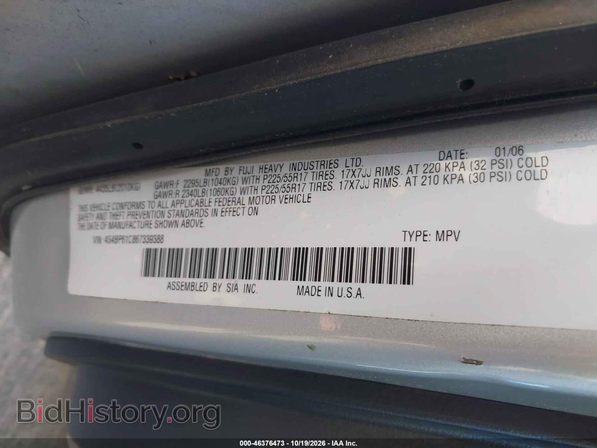 2006 SUBARU OUTBACK - VIN: 4S4BP61C867339388 - Фото 9