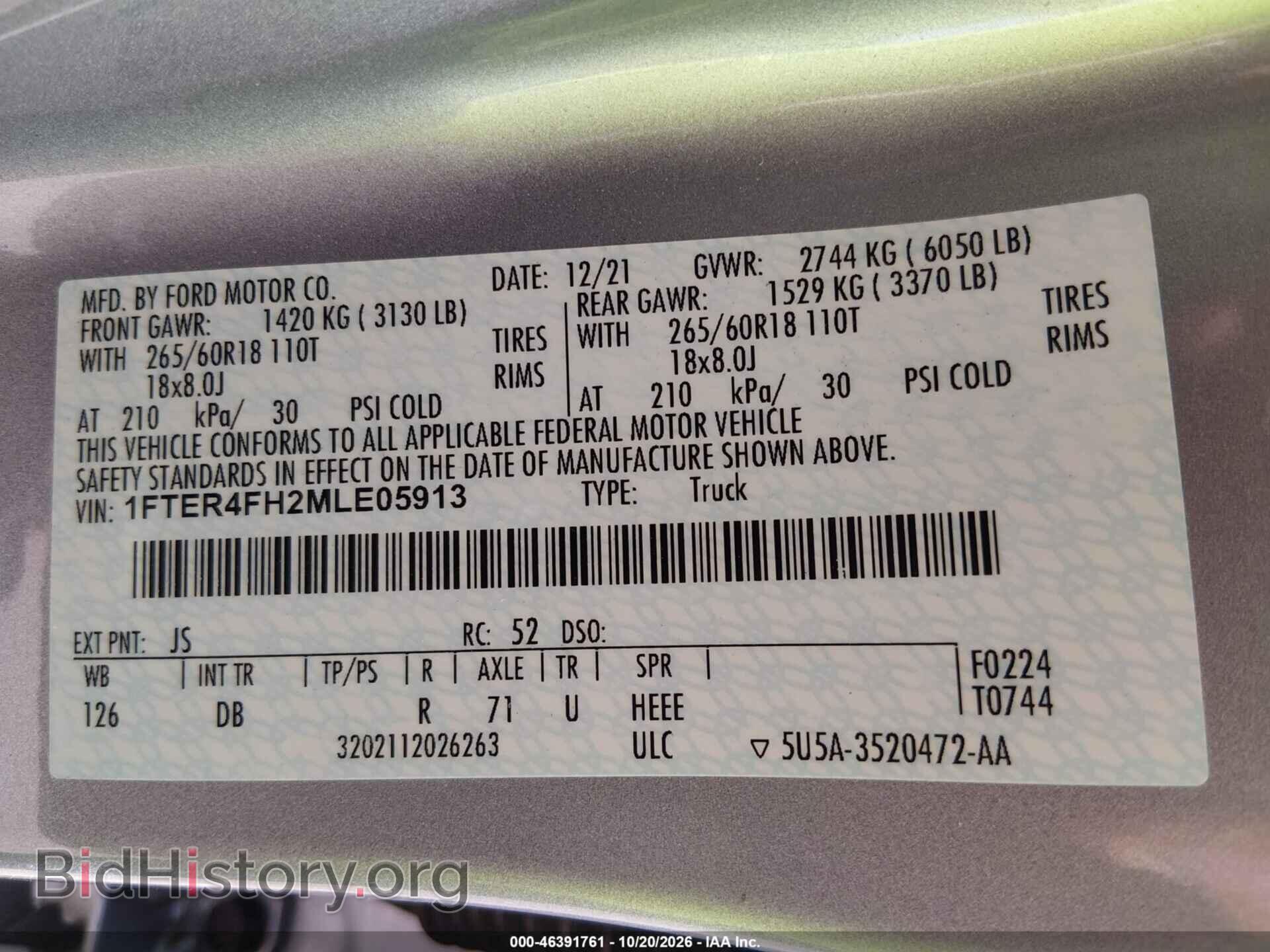 2021 FORD RANGER - VIN: 1FTER4FH2MLE05913 - Photo 9
