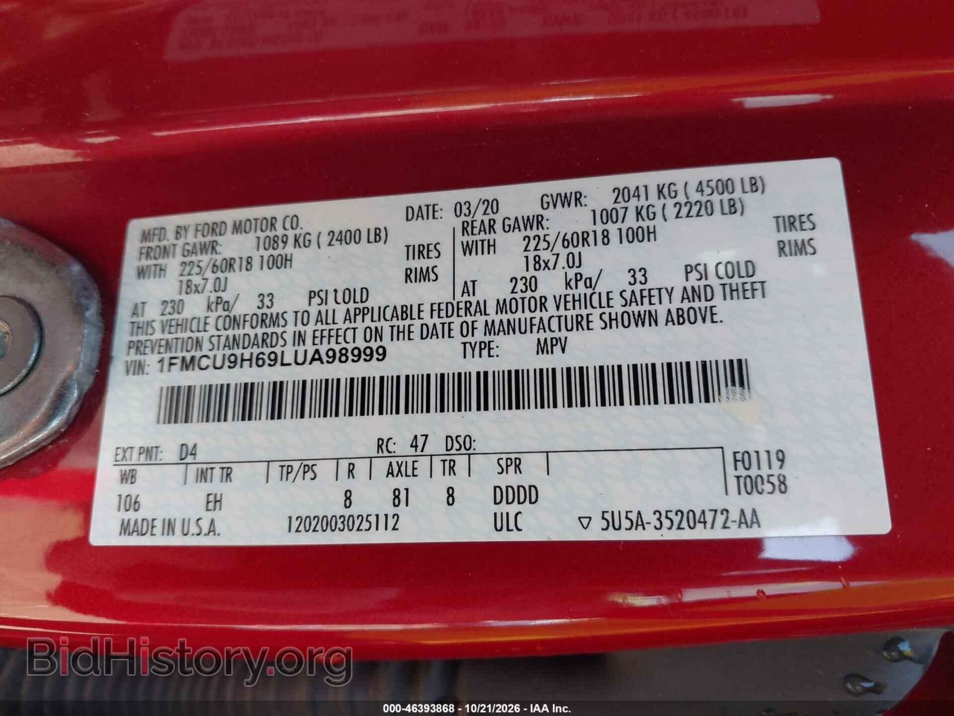 2020 FORD ESCAPE - VIN: 1FMCU9H69LUA98999 - Photo 9