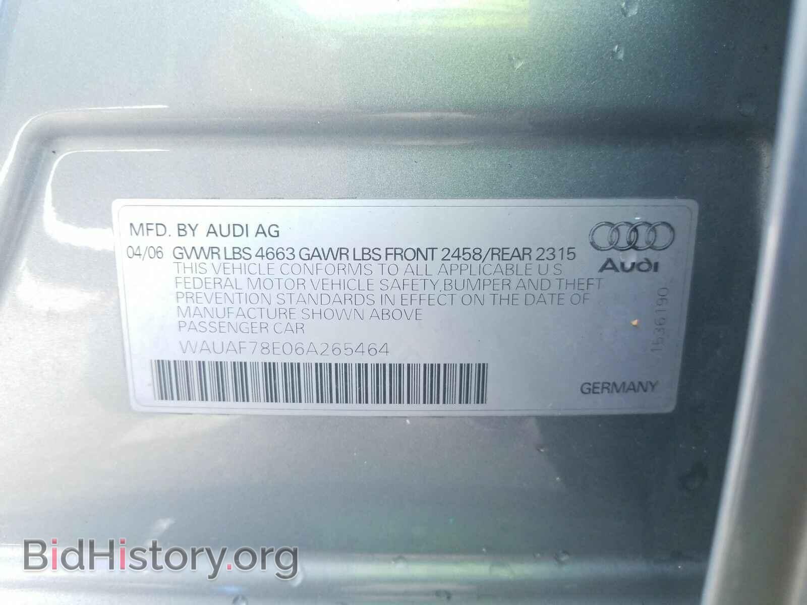 2006 Audi A4 - VIN: WAUAF78E06A265464 - Фото 6