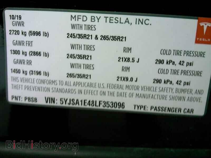 2020 TESLA MODEL S - VIN: 5YJSA1E48LF353096 - Фото 6