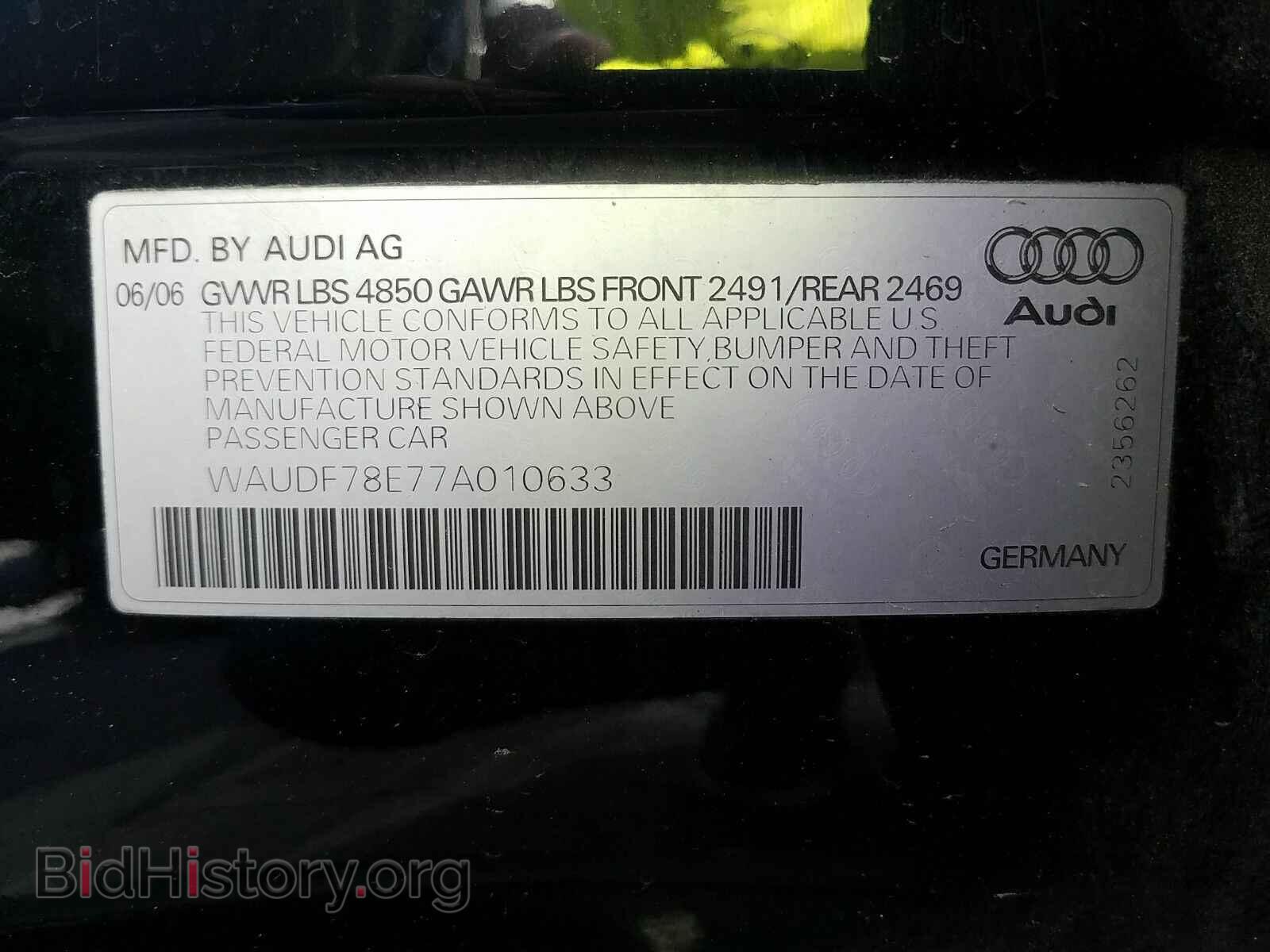 2007 Audi A4 - VIN: WAUDF78E77A010633 - Фото 6